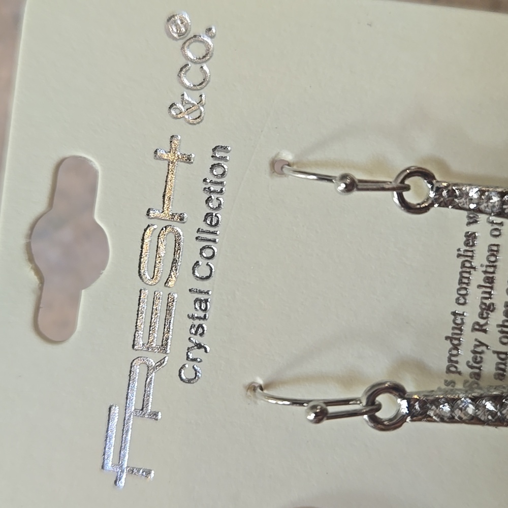 New Fresh & Co. Crystal Collection Silver Dangle Eiffel Tower Earrings - Picture 2 of 6